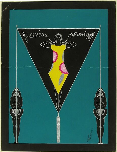 "Paris Openings": Cover Design for "Harper's Bazar", Erté (Romain de Tirtoff) (French (born Russia), St. Petersburg 1892–1990 Paris), Gouache and metallic paint