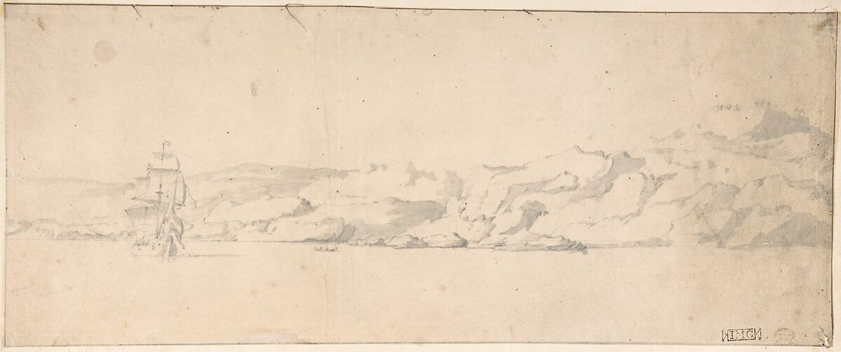 Coast Scene, Willem van de Velde II (Dutch, Leiden 1633–1707 London), Graphite, brush and gray wash; framing lines in graphite and pen and brown ink 