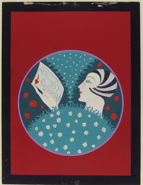 "Mes Cordiales Felicitations": Cover Design for "Harper's Bazar", Erté (Romain de Tirtoff) (French (born Russia), St. Petersburg 1892–1990 Paris), Gouache and metallic paint