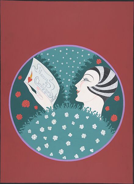 "Mes Cordiales Felicitations": Cover Design for "Harper's Bazar", Erté (Romain de Tirtoff) (French (born Russia), St. Petersburg 1892–1990 Paris), Gouache on cardboard 