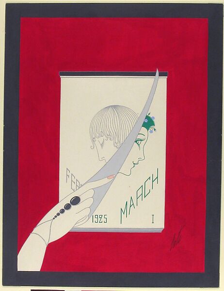 Cover Design for "Harper's Bazar", Erté (Romain de Tirtoff) (French (born Russia), St. Petersburg 1892–1990 Paris), Gouache and metallic paint