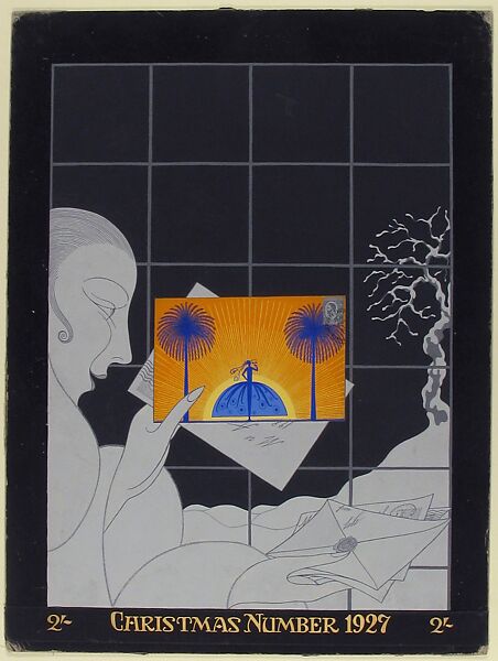 "Riviera": Cover Design for "Harper's Bazar", Erté (Romain de Tirtoff) (French (born Russia), St. Petersburg 1892–1990 Paris), Gouache and metallic paint