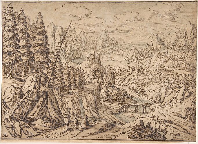 Mountainous Landscape with Travelers on a Road