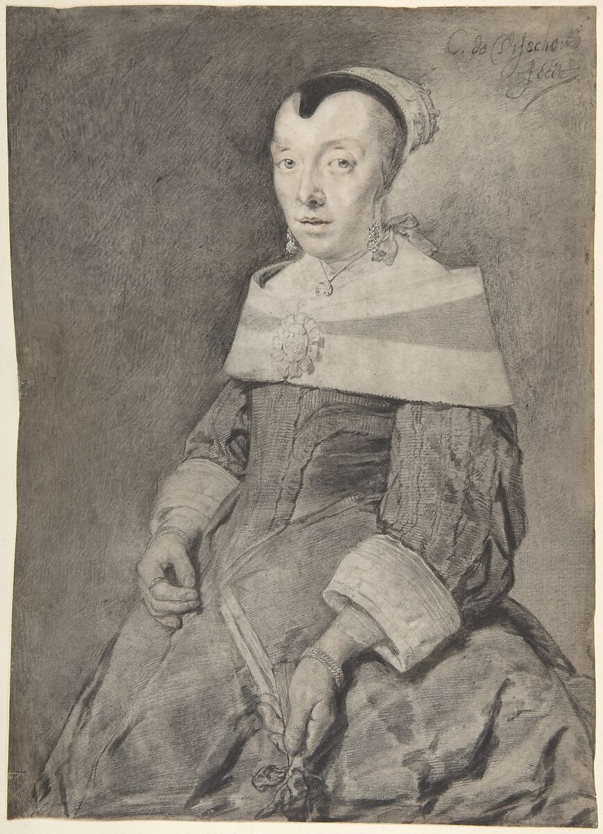 Portrait of a Lady, Cornelis Visscher (Dutch, Haarlem (?) 1628/29–1658 Amsterdam), Black chalk and traces of red chalk, on vellum 