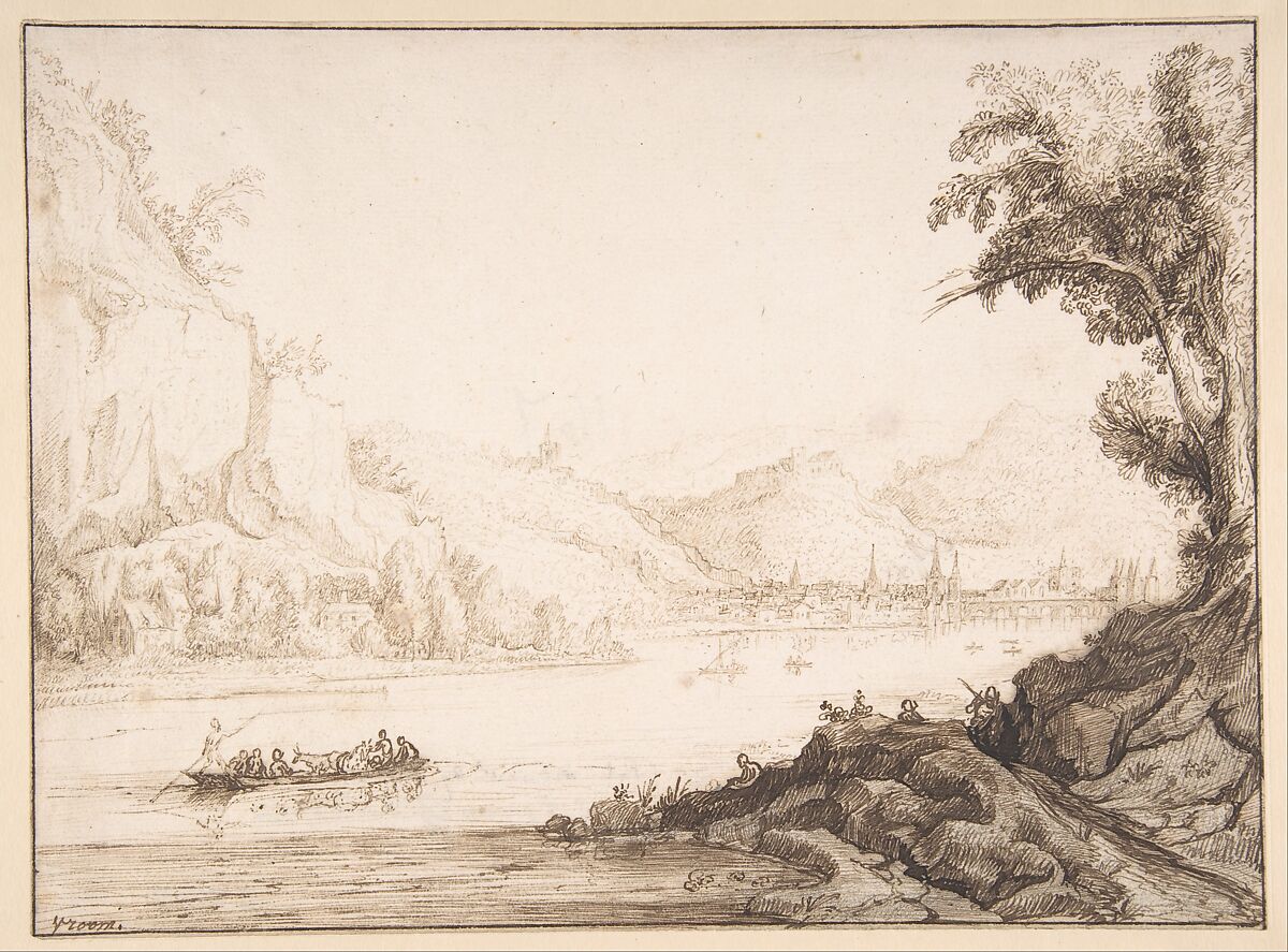 View of Vienne on the Rhone, Hendrick (Cornelisz) Vroom (Dutch, Haarlem ca. 1563–1640 Haarlem), Pen and brown ink; framing lines in pen and brown ink 