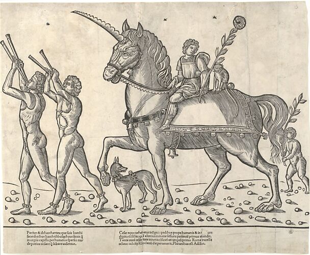 Trumpeters leading Ceasar on horseback, from 'The Triumphs of Caesar'