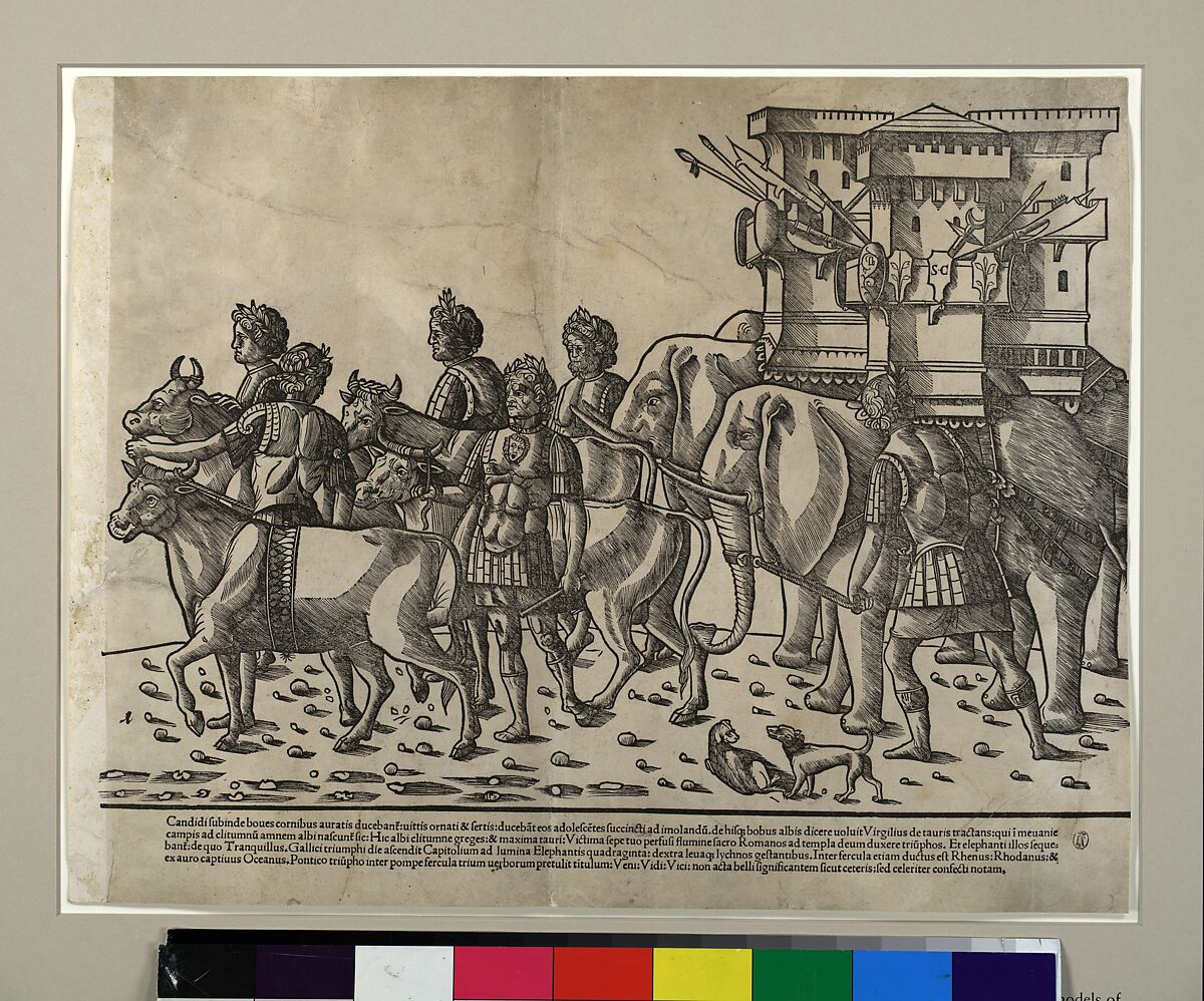 Oxen and elephants, from "The Triumph of Caesar", Jacob of Strasbourg (Italian School, born Alsace, active Venice, 1494–1530), Woodcut