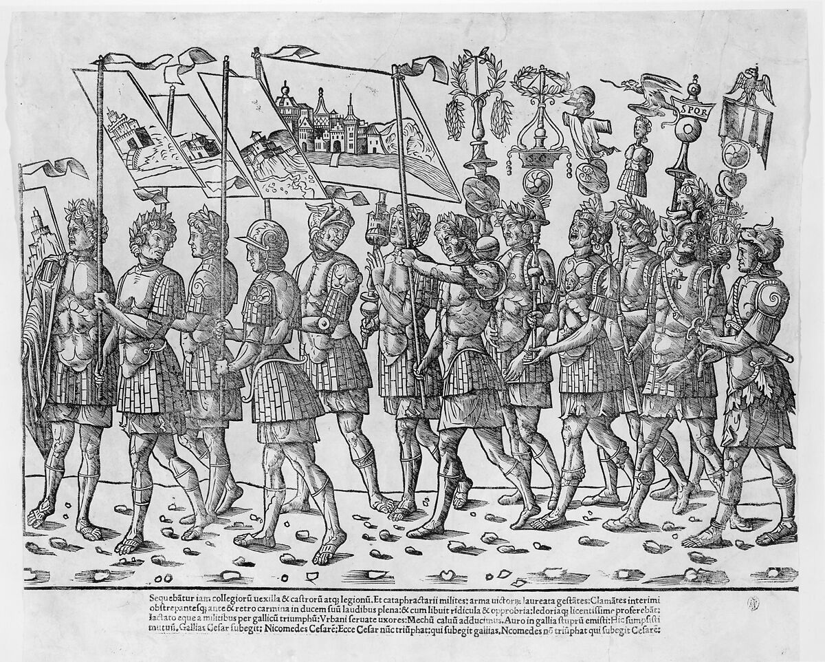 Figures carrying standards and trophies, from "The Triumph of Caesar", Jacob of Strasbourg (Italian School, born Alsace, active Venice, 1494–1530), Woodcut