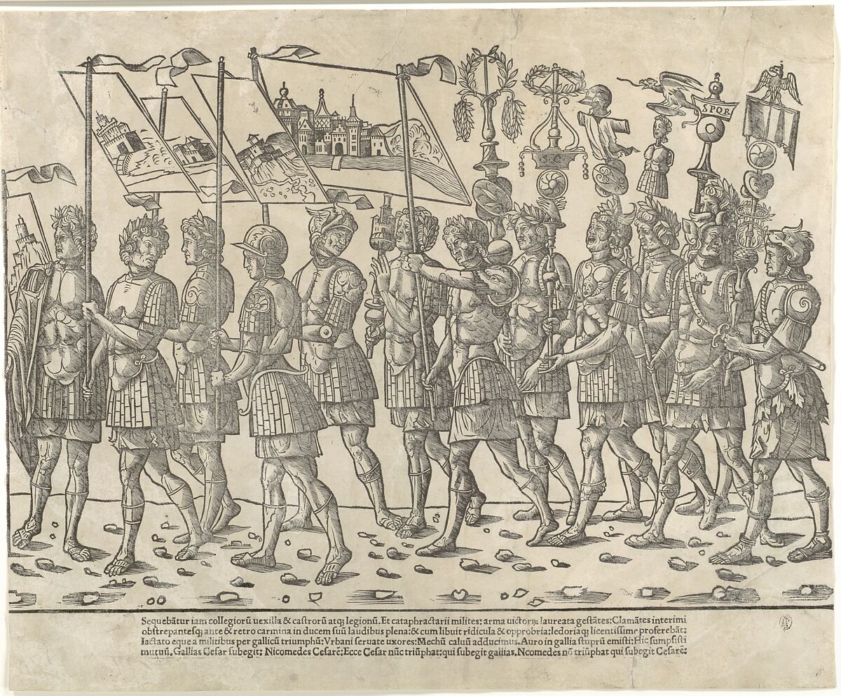 Figures carrying standards and trophies: from 'The Triumph of Caesar', Jacob of Strasbourg (Italian School, born Alsace, active Venice, 1494–1530), Woodcut 