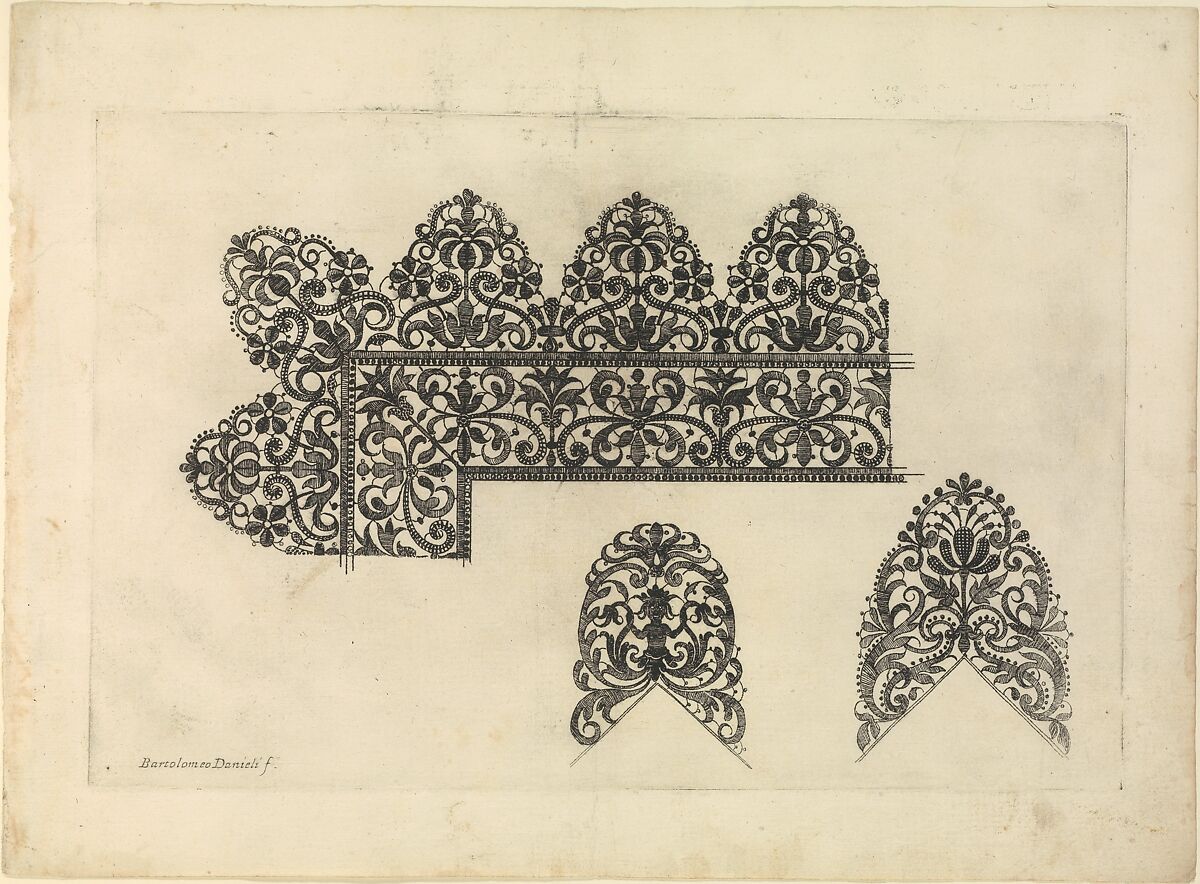 Vari disegni di merletti, Bartolomeo Danieli (Italian, active Bologna and Siena 1610–1643), Etching