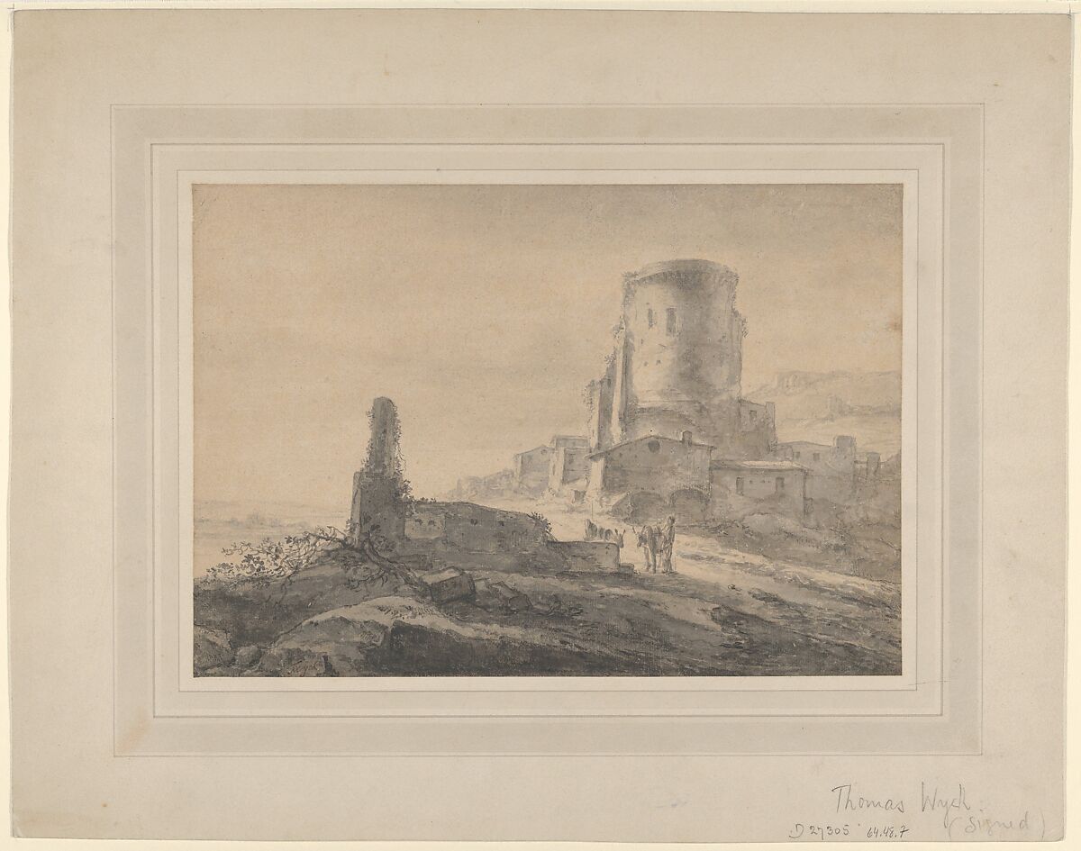 Landscape with a Tower, Thomas Wijck (Dutch, Beverwijck, near Haarlem 1616?–1677 Haarlem), Brush and gray wash