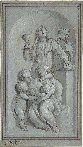 Allegorical Figures of Faith, Hope and Charity in a Niche