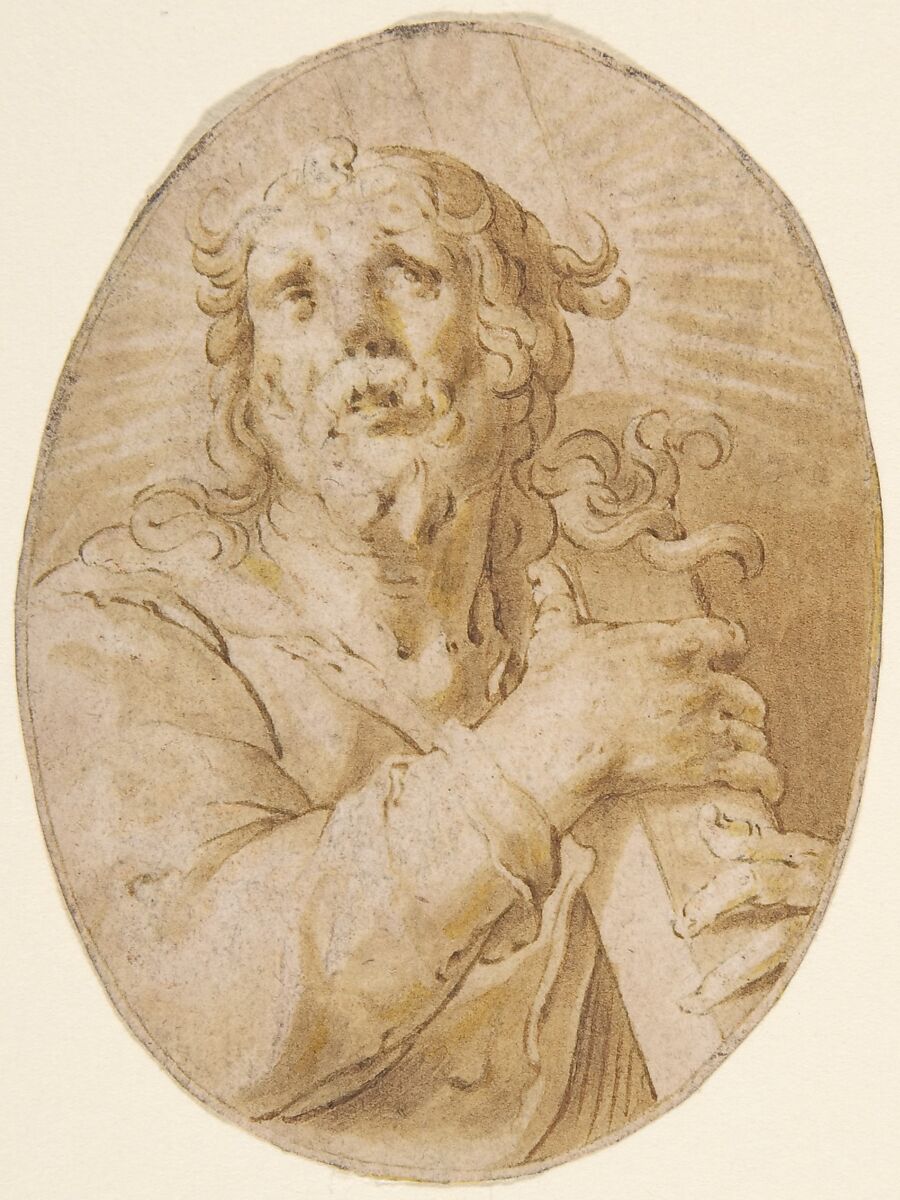 Christ with the Cross, Joachim Wtewael (Netherlandish, Utrecht 1566–1638 Utrecht), Pen and brown ink, brush and brown wash 