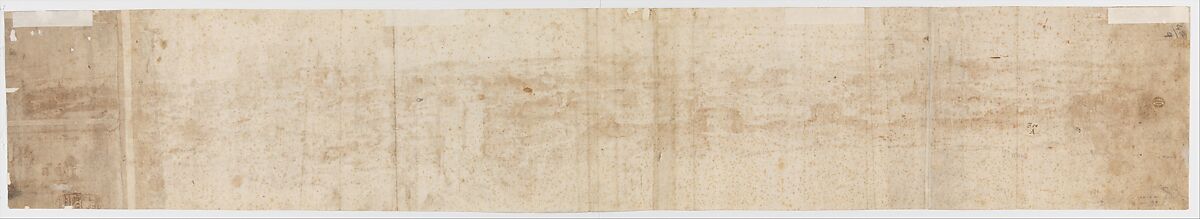 View of Rome from the Janiculum in the South-West; verso: Sketch of buildings and plants, Anthonis van den Wijngaerde (Netherlandish, Antwerp (?) 1525–1571 Madrid), Pen and brown ink, brown and blue wash, over black chalk, on three pieces of paper glued together