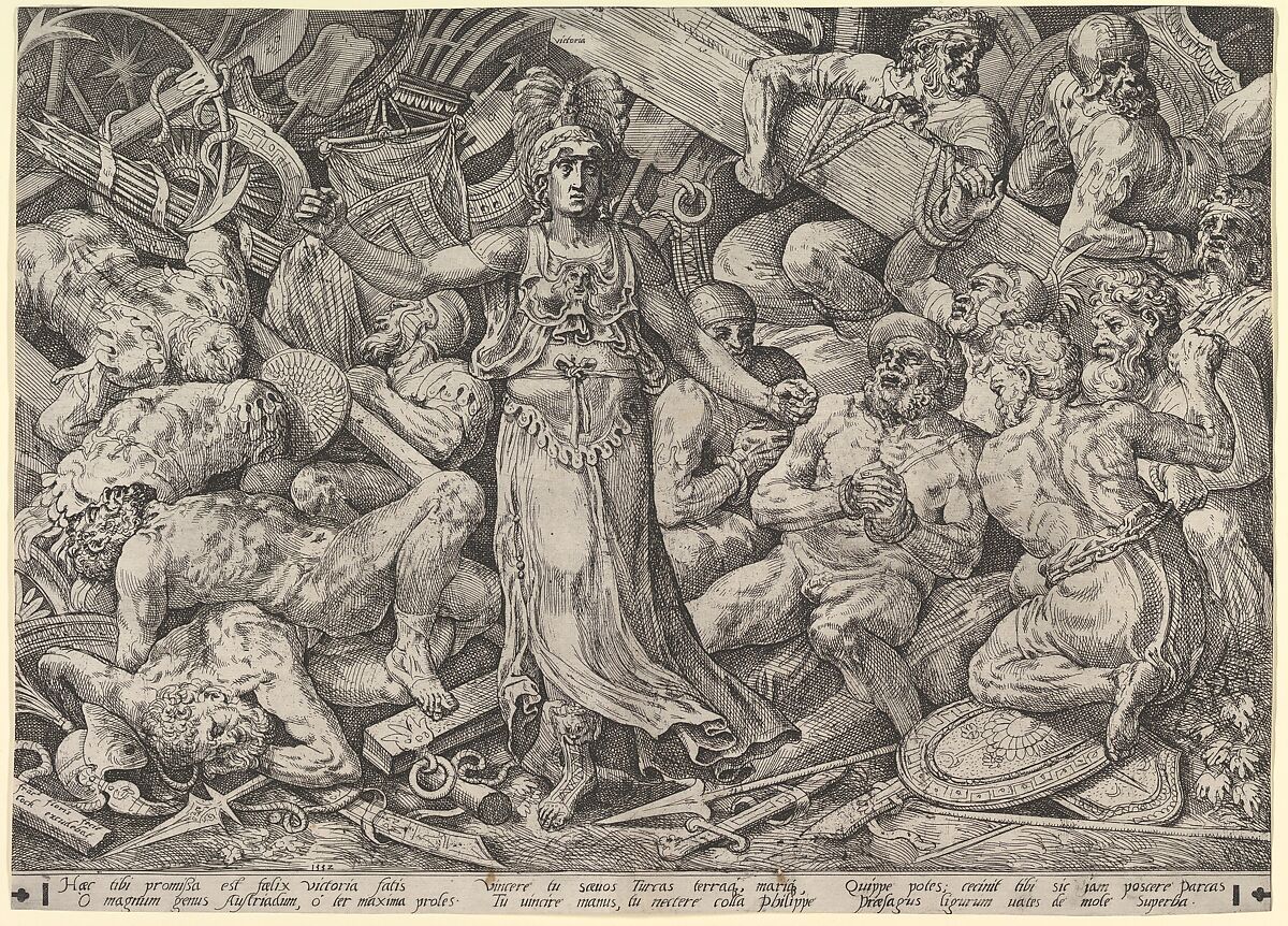 Victory Surrounded by Prisoners and Trophies, Frans Floris I (Netherlandish, Antwerp 1519/20–1570 Antwerp), Etching 
