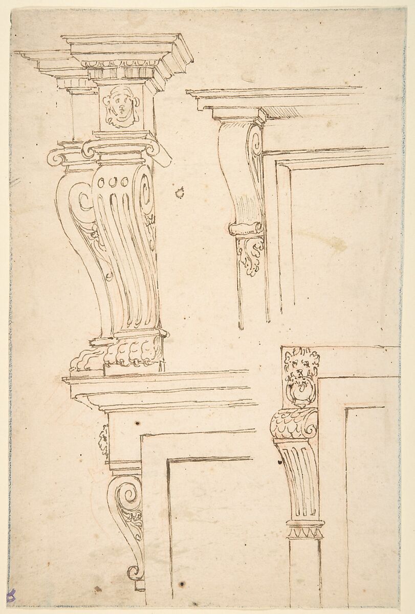 Studies for Consoles, Anonymous, Italian, 16th century, Pen and ink 