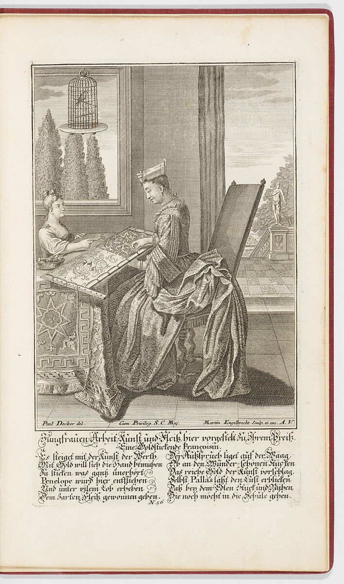 Jungfrauen Arbeit, Kunst, und Fleiss, Designed by Paul Decker the Younger (German, Nuremberg 1685–1742 Nuremberg), plates: engraving