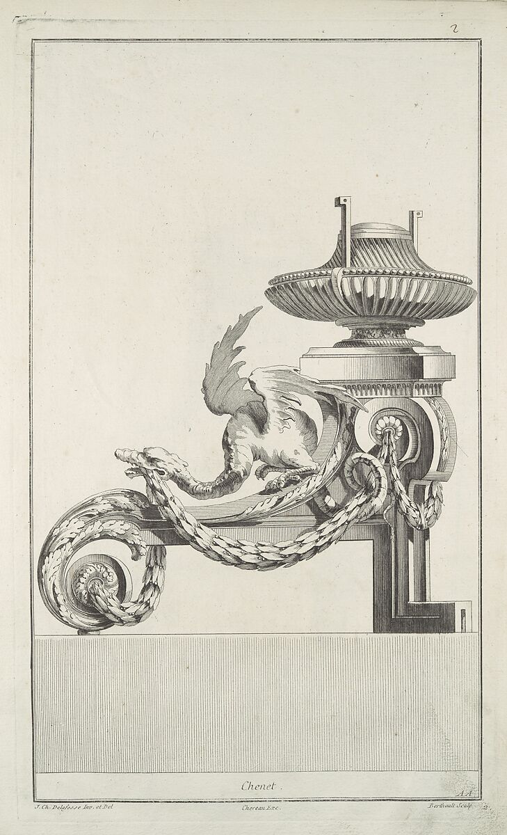 Cayer de 6 Grilles de Chenets et de Feux de Cheminées, Jean Charles Delafosse (French, Paris 1734–1789 Paris), Etching 