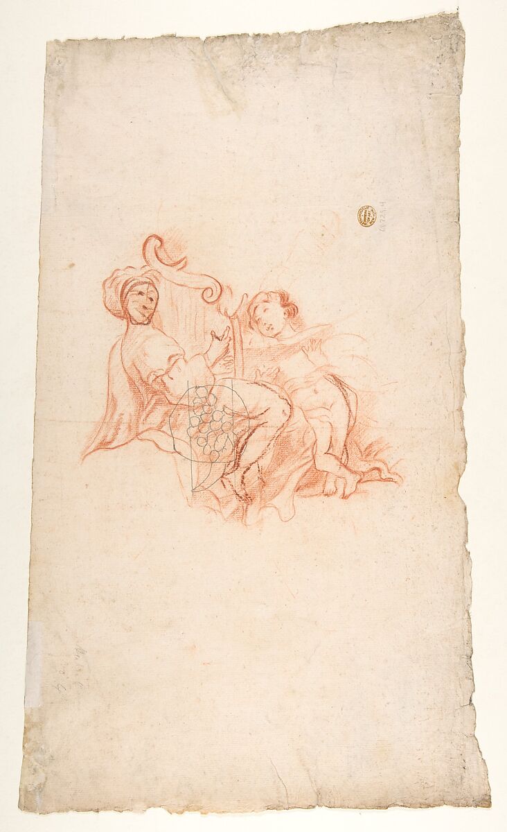 Design for a Festival Display of Fireworks (recto); Small Figures by a different hand (verso), Attributed to Laurent Hubert (French, died ca. 1780), Black chalk with touches of red chalk  (recto); red chalk and graphite (verso)