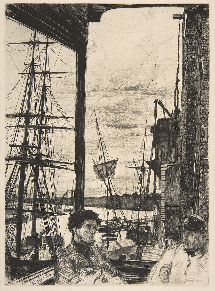 Rotherhithe (Wapping), James McNeill Whistler  American, Etching and drypoint, printed in black ink on fine ivory laid Japan; third state of three (Glasgow)