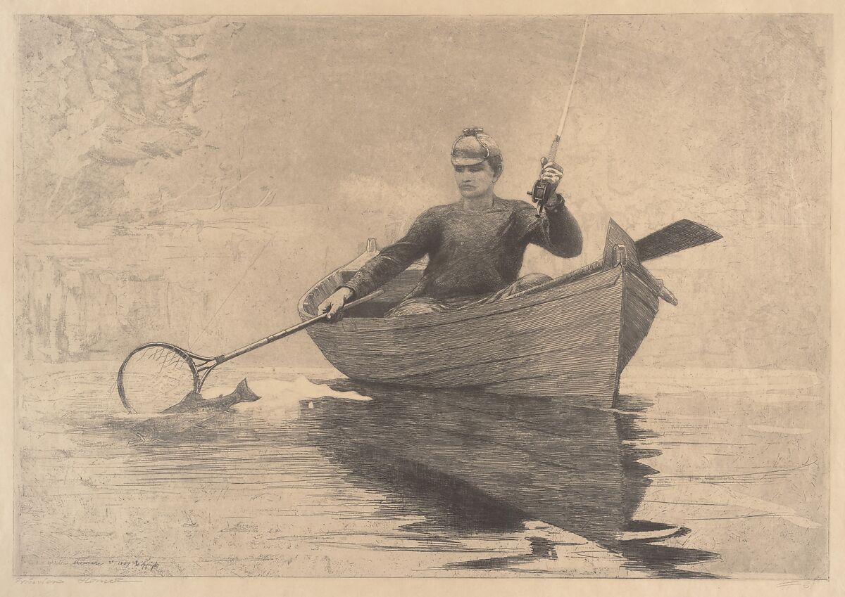 Fly Fishing, Saranac Lake, Winslow Homer (American, Boston, Massachusetts 1836–1910 Prouts Neck, Maine), Etching 