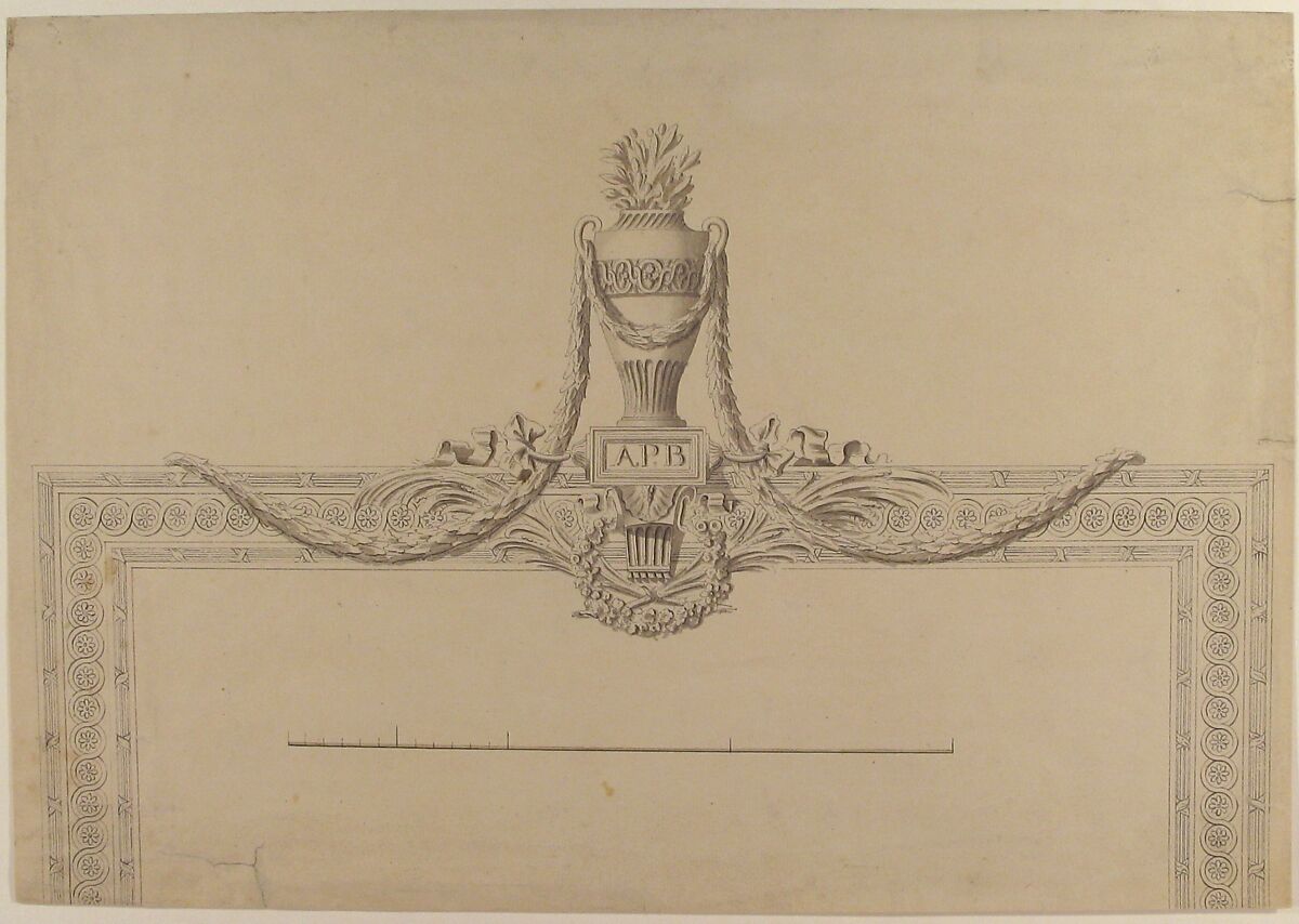 Design for Mirror Frame, Anonymous, French, 18th century, Pen and black ink, brush and gray wash; scaled in pen and black ink and brush and brown wash