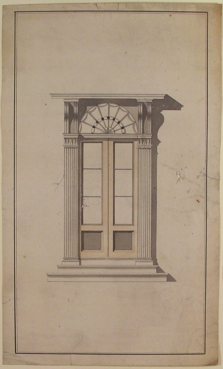 Design for Doorway Exterior, Anonymous, French, 18th century, Pen and black ink, brush and gray, black and brown wash