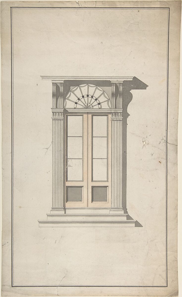 Design for Doorway Exterior, Anonymous, French, 18th century, Pen and black ink, brush and gray, black and brown wash 