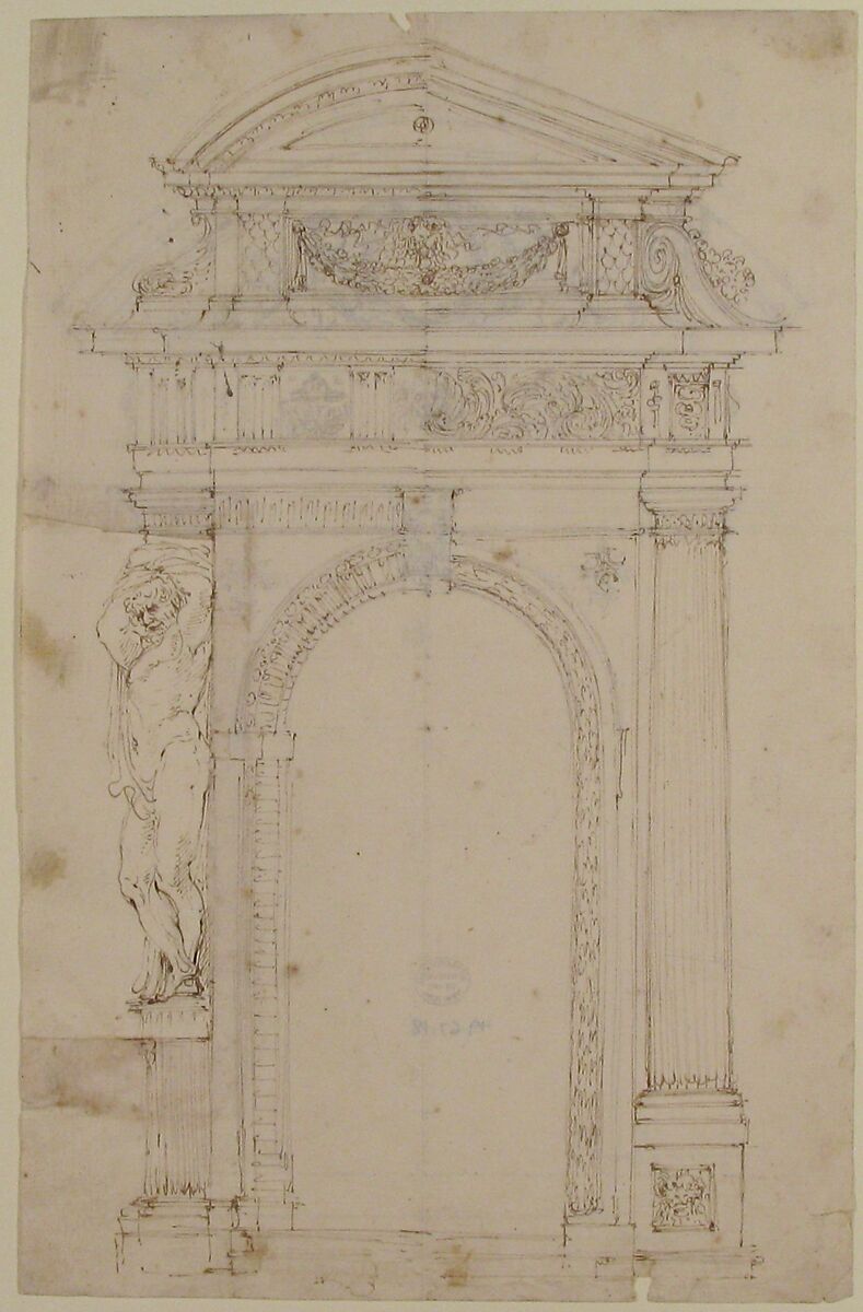 Two Alternate Designs for Triumphal Arch, Anonymous, French, 18th century, Pen and brown ink; on verso, pen and brown ink.