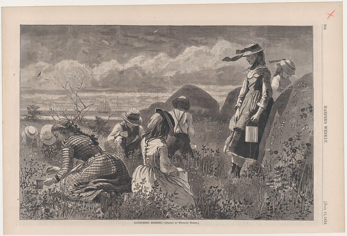 Gathering Berries (from "Harper's Weekly," Vol. XVIII), After Winslow Homer (American, Boston, Massachusetts 1836–1910 Prouts Neck, Maine), Wood engraving 