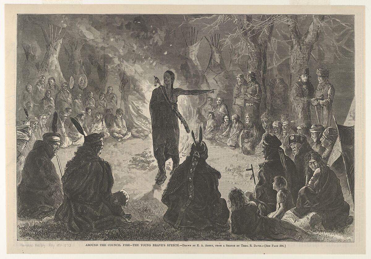 Around the Council Fire, The Young Brave's Speech, from "Harper's Weekly", After Edwin Austin Abbey (American, Philadelphia, Pennsylvania 1852–1911 London), Wood engraving 