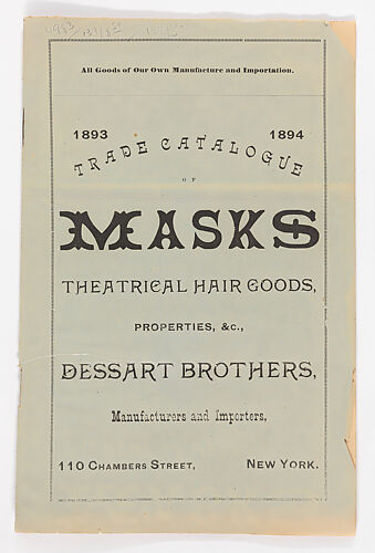 Trade Catalogue of Masks, Theatrical Hair Goods, Properties, &c.