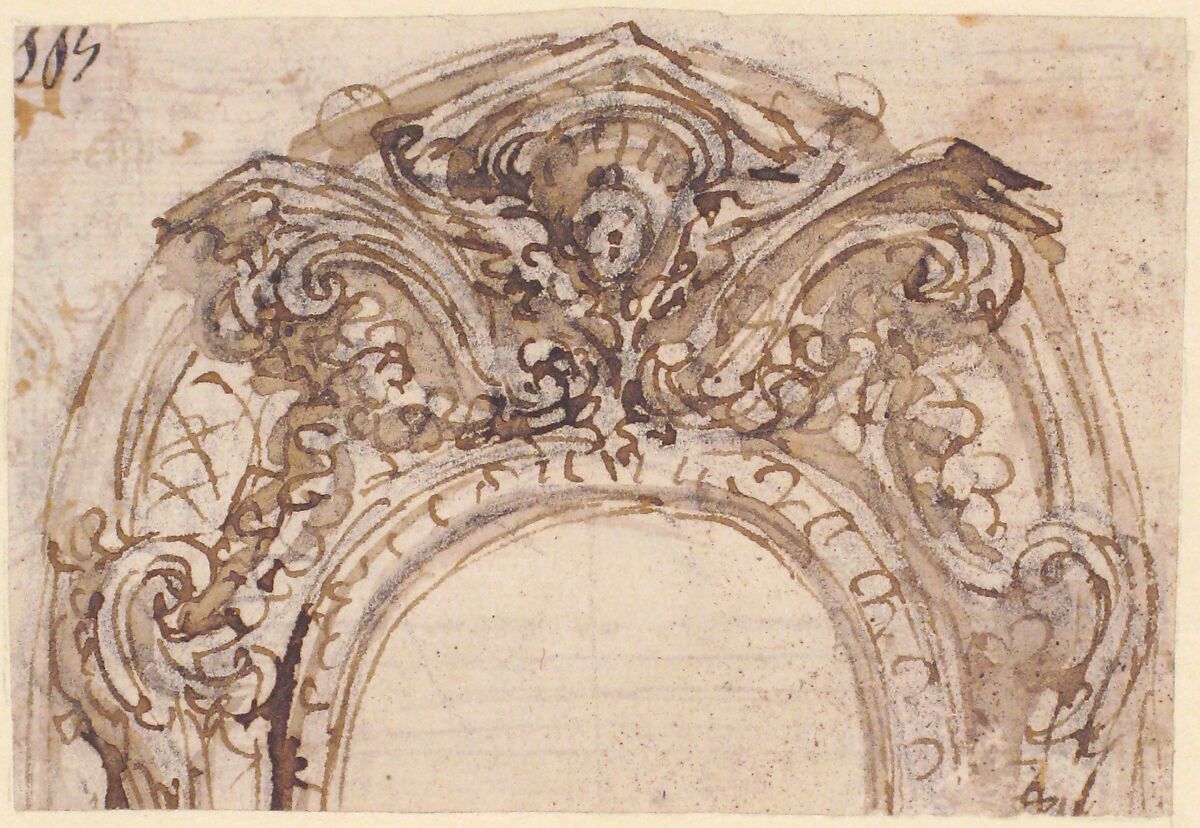 Design for the Top of an Arch, Decorated with a Cherub (recto); Design for the Frame of a Frieze (verso), Giovanni Battista Foggini (Italian, Florence 1652–1725 Florence), Pen and brown ink, brush and brown wash over black chalk (recto); pen and brown ink over black chalk (verso)