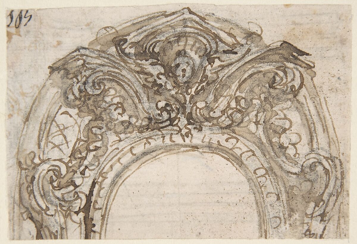 Design for the Top of an Arch, Decorated with a Cherub (recto); Design for the Frame of a Frieze (verso), Giovanni Battista Foggini (Italian, Florence 1652–1725 Florence), Pen and brown ink, brush and brown wash over traces of black chalk (recto); pen and brown ink over traces of black chalk (verso) 