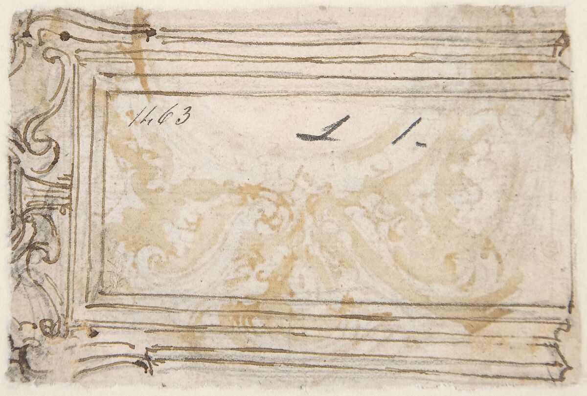 Design for the Top of an Arch, Decorated with a Cherub (recto); Design for the Frame of a Frieze (verso), Giovanni Battista Foggini (Italian, Florence 1652–1725 Florence), Pen and brown ink, brush and brown wash over black chalk (recto); pen and brown ink over black chalk (verso)