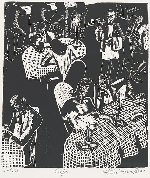 Café, Lou Barlow (American, 1908–2011), Linocut 