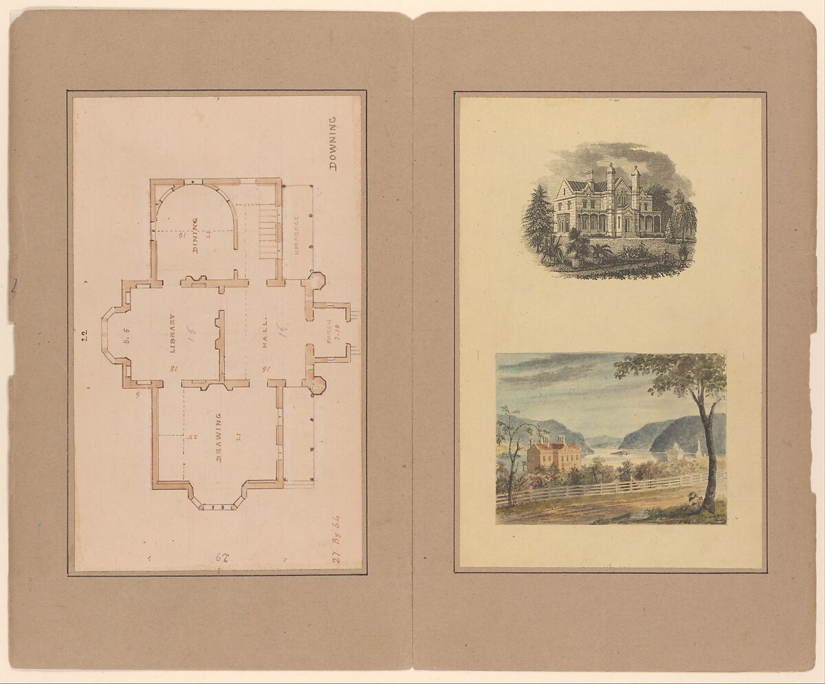 Cottage Residences; or a Series of Designs for Rural Cottages and Cottage-Villas, and Their Grounds, Adapted to North America, Andrew Jackson Downing (American, Newburgh, New York 1815–1852 Yonkers, New York), Illustrations: wood engraving; a watercolor tipped in 