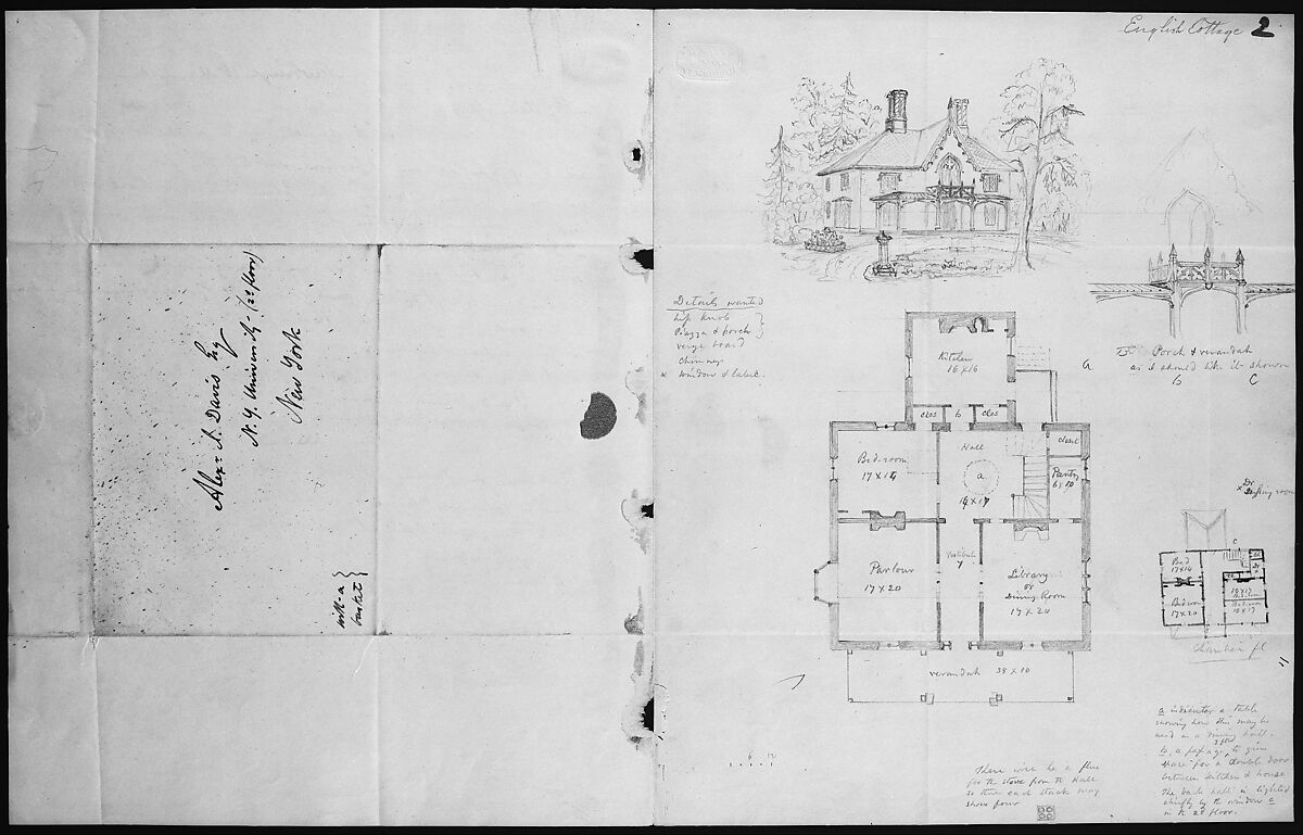 The Architecture of Country Houses; including Designs for Cottages, Farm Houses, and Villas, Andrew Jackson Downing (American, Newburgh, New York 1815–1852 Yonkers, New York), Illustrations: lithographs; letters and drawings inserted