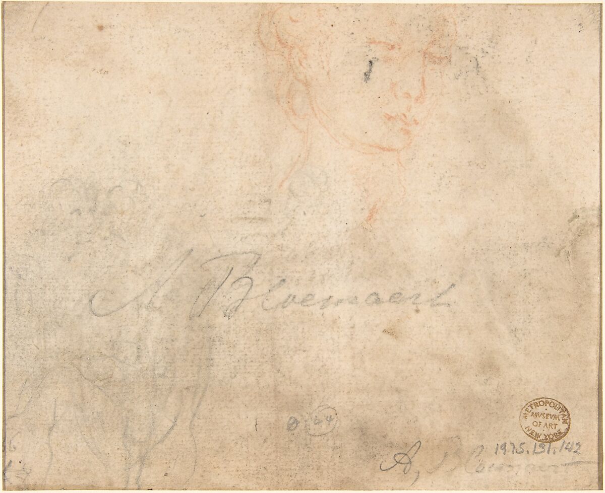 A Farm Building (recto); Head of a Woman and Slight Sketch of Woman Holding a Child (verso), In the manner of Abraham Bloemaert (Netherlandish, Gorinchem 1566–1651 Utrecht), Pen and brown ink, watercolour, over black chalk (recto); red chalk (verso); framing lines in pen and brown ink