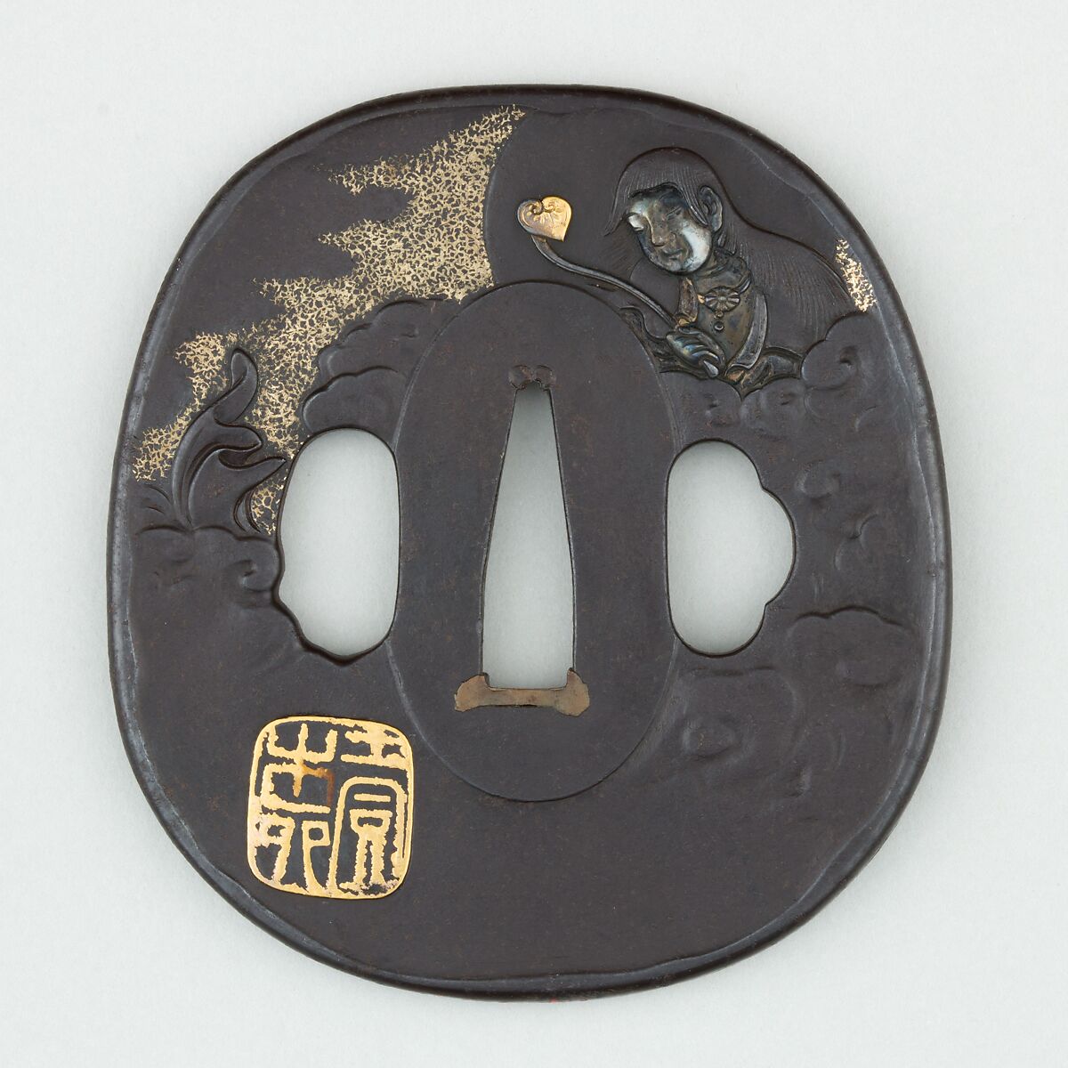 Sword Guard (<i>Tsuba</i>), Iron, gold, copper, Japanese 