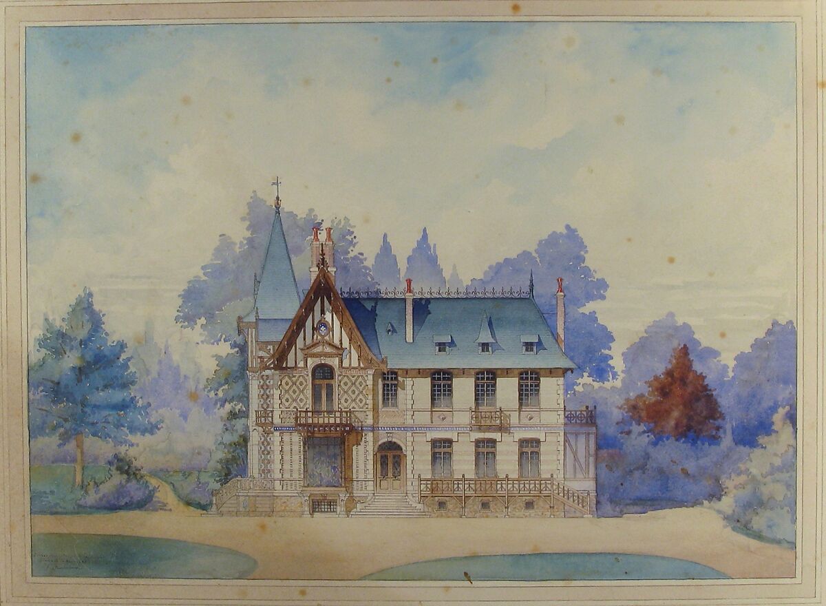 View of a Country House, Anonymous, French, 19th century, Watercolor