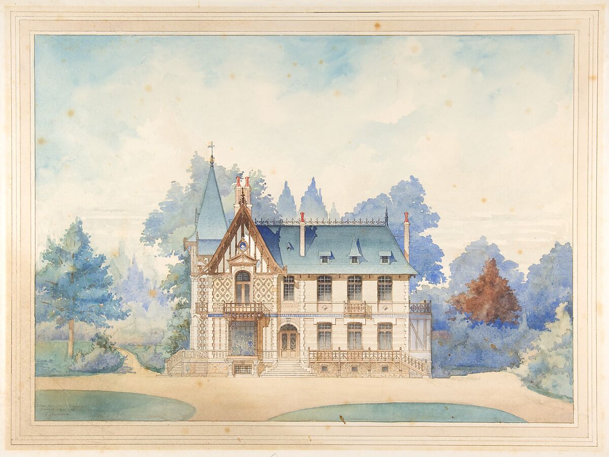 View of a Country House, Anonymous, French, 19th century, Watercolor 