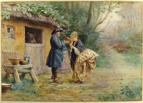 "The Drink of Milk", Maurice Leloir (French, Paris 1853–1940 Paris), Watercolor 