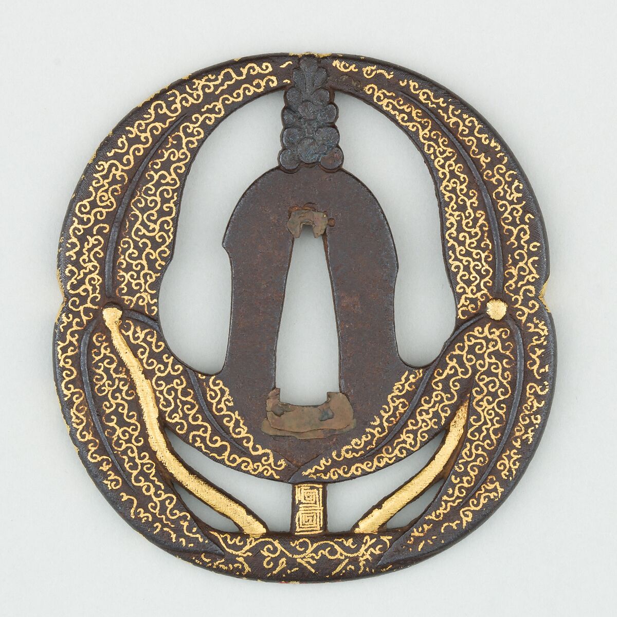 Sword Guard (<i>Tsuba</i>), Iron, gold, copper, Japanese 