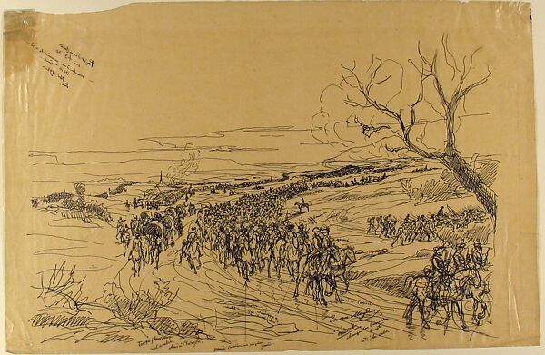 Drawing for an Etching: Cavaliers in a Landscape, Evert Louis van Muyden (Swiss, Albano Laziale 1853–1922 Orsay), Pen and black ink on wax paper
