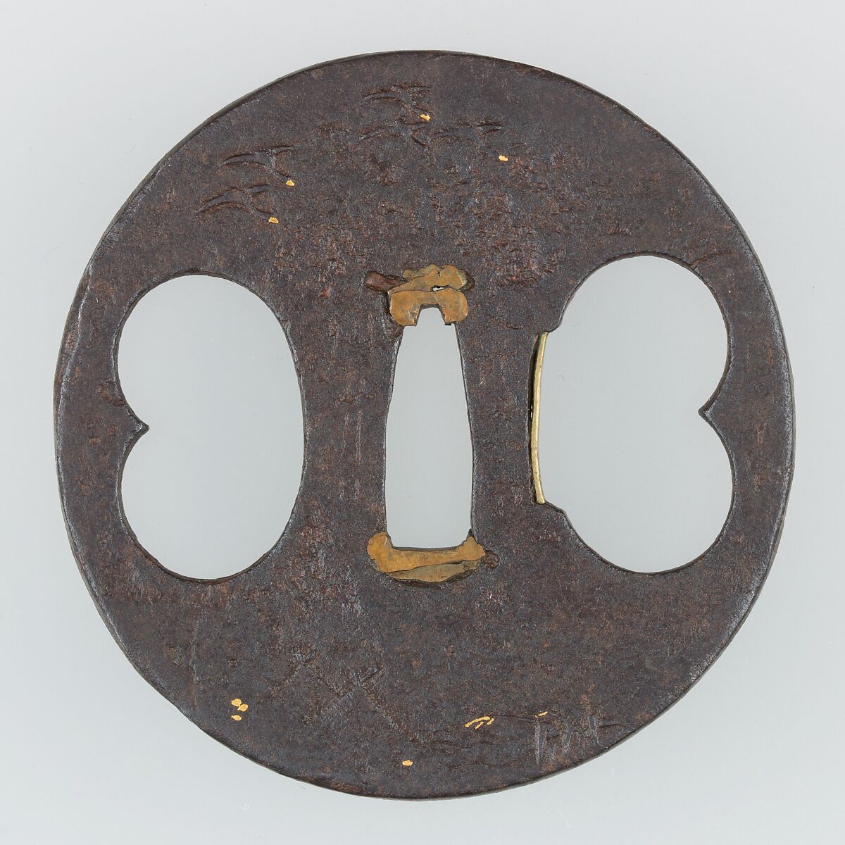 Sword Guard (<i>Tsuba</i>), Iron, gold, Japanese 