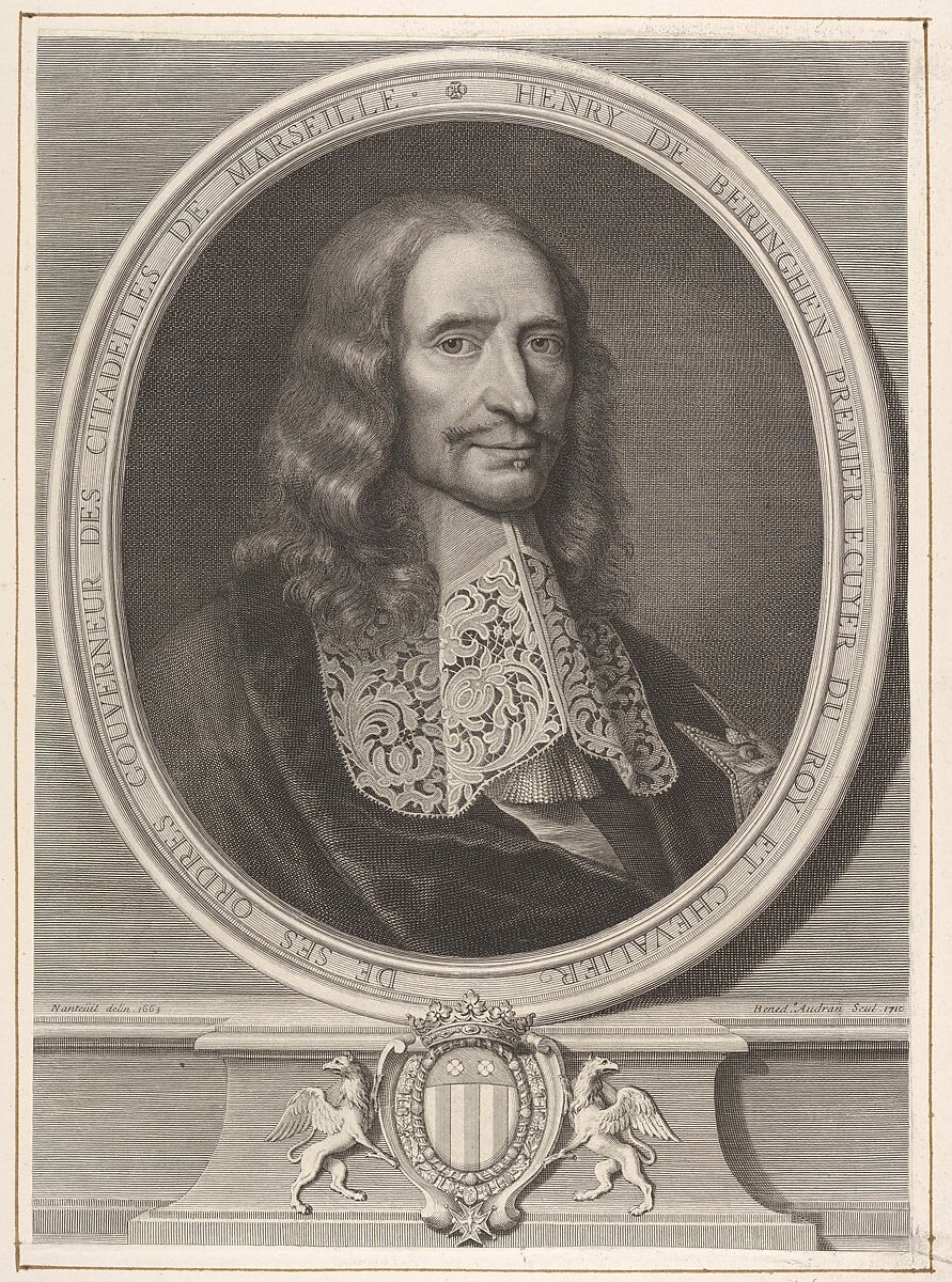 Henry de Beringhen Premier Ecuyer du Roy et Chevalier de ses Ordres Gouverneur des Citadelles de Marseille, 1710, Benoit Audran the Elder (French, Lyon 1661–1721 Paris), Engraving 