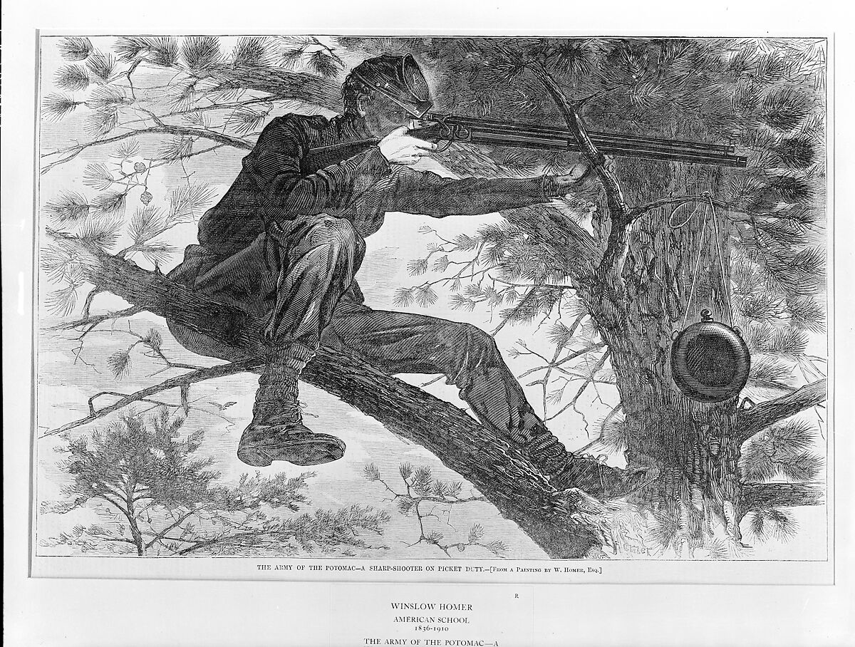The Army of the Potomac – A Sharp-Shooter on Picket Duty (from "Harper's Weekly," Vol. VII), After Winslow Homer (American, Boston, Massachusetts 1836–1910 Prouts Neck, Maine), Wood engraving