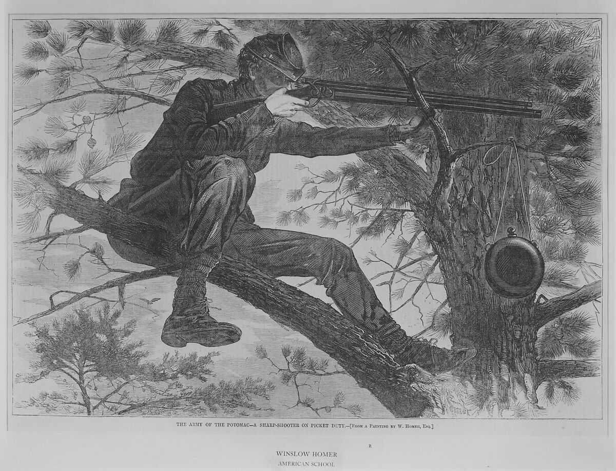 The Army of the Potomac – A Sharp-Shooter on Picket Duty (from "Harper's Weekly," Vol. VII), After Winslow Homer (American, Boston, Massachusetts 1836–1910 Prouts Neck, Maine), Wood engraving
