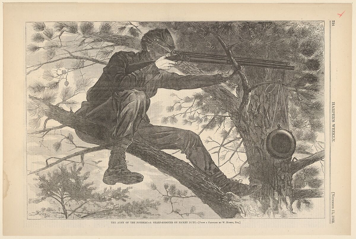 The Army of the Potomac – A Sharp-Shooter on Picket Duty (from "Harper's Weekly," Vol. VII), After Winslow Homer (American, Boston, Massachusetts 1836–1910 Prouts Neck, Maine), Wood engraving 